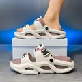 Sportliche Herren-Sandalen mit dicker Sohle in Off-White und Lila, rutschfest für draußen. - Größe 32 (32/33) / Beige und Lila (Milarade)