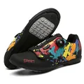 Black road bike cycling shoes with colorful splatter pattern and professional dial lacing - 36 / No-Lock Cycling Shoes (007) / Black