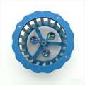 Detailed top view of blue pet exercise wheel for parrots and hamsters with colorful beads. - Bulk/Self-assembly (Premium Version) / Blue