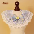 Cute blue plaid pet lace bib collar with bow and gold anchor button for small pets - XS / Blue