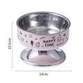 Pink elevated stainless steel pet bowl with cute cartoon designs, size 14cm width - Pink (Small Single Bowl + Stainless Bowl)