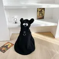 Front view of black Halloween cartoon pet cloak with cute embroidered face - S / Tops / Black