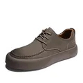 Zapatos casuales premium de cuero marrón para hombre con una suela gruesa resistente - 38 / Estilo de Superficie Estándar / Caqui