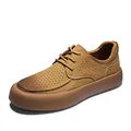 Mocasines de cuero marrón transpirables de primera calidad con diseño perforado - 38 / Estilo Calado Transpirable / Marrón Amarillento