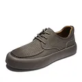 Zapatillas casuales de cuero perforado gris oscuro para hombre con diseño transpirable - 38 / Estilo Calado Transpirable / Caqui