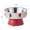 Elevated stainless steel pet bowl with cute cartoon cat and apple pattern, red base - Large Size Red (With Stainless Bowl)