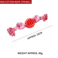 Durable red cotton rope dog toy with 18cm TPR ball and double knots, weighing 46g - 18cm / Red