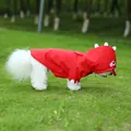 Cute red cartoon dinosaur waterproof dog raincoat for small breeds like Bichon and Teddy - S / Red