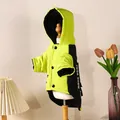 Thick lime green and black hooded dog windbreaker jacket for small breed pets - S / Neon Yellow