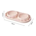 Pink pet double bowl showing dimensions 36cm length and 19cm width - Double Plastic Bowls / Pink