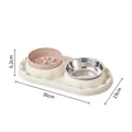 Pet double bowl set with stainless steel bowl and slow feeder anti-spill base 36cm - Slow Feeder And Stainless Steel Bowl / White