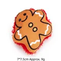 Soft gingerbread man plush cat toy with festive red trim for Christmas, 7x7.5cm - With Catnip and Crinkle Paper / Christmas Gingerbread Man