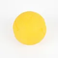 Close-up of yellow TPR dog chew toy ball featuring embossed bone and circle patterns - Large Size Solid Style / Yellow