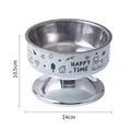 Elevated stainless steel pet bowl with cute dog pattern and Happy Time text, 14cm diameter - Green (Small Single Bowl + Stainless Bowl)