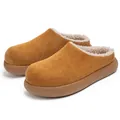 Pantofole invernali da uomo color cammello con fodera in peluche e suola platform. - 39 / Mule / Cammello