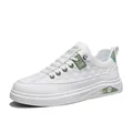 Stylish white men's board shoes with green accents and checkered texture for daily wear - 39 / White Green