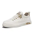 Fashionable white and beige casual sneakers for men with Impala branding on sole - 39 / Beige Khaki