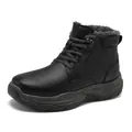 Strapazierfähige schwarze Winterarbeitsstiefel aus Leder mit warmem Fleecefutter und hohem Schaft - 39 / Schwarz