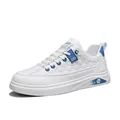 Men's white casual sneaker with blue accents and checkered texture - 39 / White Blue
