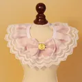 Elegant pink lace pet bib collar featuring a decorative bow for cats and small dogs - XS / Pink