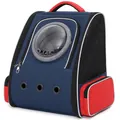 Durable blue and red pet carrier backpack featuring a clear bubble window and breathable mesh - 34*25*41cm / Dark Blue with Red