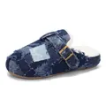 Muli da uomo in denim foderati in pile con patchwork invecchiato e dettaglio fibbia - 39 / Blu Scuro (Foderato in Pile)