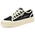 Ademende dames sneakers van zwart kant met een dikke witte platformzool voor zomer - 34 / Rijstzwart