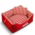 Detailed macro view of red and white striped canvas dog bed including matching pillow - Yarn-Dyed Red