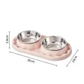 Pink double pet bowl set with stainless steel inserts and 36cm measurement dimensions - Double Stainless Steel Bowls / Pink