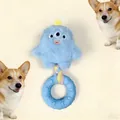 Cute blue three-eyed monster squeaky dog toy with colorful braided rope and textured chew ring - Three Eyed Monster Braided Donut / 1 Piece (20*10cm) / Blue