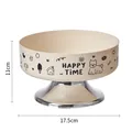 Elevated cream pet bowl with cartoon doodles and chrome stand for cats and small dogs - White (Large Single Bowl)