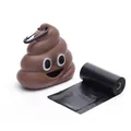Funny emoji poop shaped dog waste bag dispenser shown with a black plastic refill roll - Poop Shape Dispenser (DBFPQ) / Brown (Poop Shape)