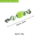 Durable green TPR ball and braided cotton rope dog chew toy for dental health, 18cm length - 18cm / Green
