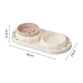 Slow feeder double pet bowl in pink and cream with 36x19x6.2cm dimension markings - Slow Feeder And Plastic Bowl / White