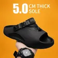 Ciabatte platform nere da uomo con suola spessa 5,0 cm e design antiscivolo comodo - 39/40 / Nero