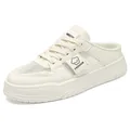 Breathable white mesh mule sneakers for women featuring a thick platform sole and lace-up - 34 / Mule Sneakers (F507) / Beige