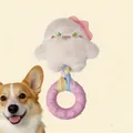 Detail view of the plush monster dog squeaky toy with braided rope and rubber donut ring - Green Eye Monster Braided Donut / 1 Piece (20*10cm) / Pink