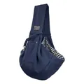 Professional deep blue pet sling carrier with checkered lining and wide comfort strap - With Phone Pocket / Dark Blue