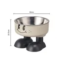 Gamelle surélevée en inox pour animaux avec visage souriant et socle en forme de bottes - Bol Surélevé Visage Souriant / Blanc