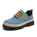 Retro blue low-top casual Martin boots with thick platform sole and yellow laces - 39 / Blue (M607)