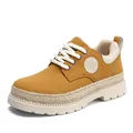 Retro mustard yellow low-top casual work boots with thick sole and jute-rope detail - 39 / Beige (M607)