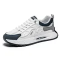 Stylish breathable patchwork sneakers in white and navy blue sporty design for men - 39 / White Blue Color Block Style (15391)