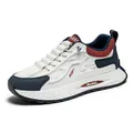 Men's breathable patchwork sneakers in white, navy and burgundy red, casual outdoor style. - 39 / Blue Red Color Block Style (15391) / Blue Red