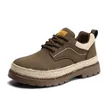 Stivali casual in pelle marrone scuro a taglio basso con suola spessa in paglia - Marrone (M608)