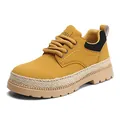 Scarpe casual in pelle giallo senape con suola spessa platform in corda di iuta - Giallo (M608)