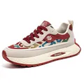 Designer men's breathable ethnic style patchwork sneakers in burgundy and beige finish - 39 / Beige Red Color Block Style (15392)