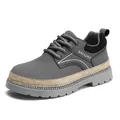 Stivaletti bassi retrò in pelle grigia con suola platform e eleganti dettagli intrecciati - Grigio (M609)