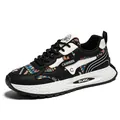 Men's breathable ethnic pattern sneakers featuring a designer color-block patchwork style - 39 / Black Color Block Style (15393)