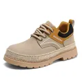 Scarponcini retrò beige in pelle a tomaia bassa con suola spessa e lacci a corda - M609 Beige