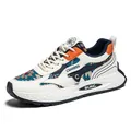 Men's breathable ethnic style sneakers with vibrant orange and navy color blocking - 39 / Beige Blue Ethnic Color Block Style (15393)